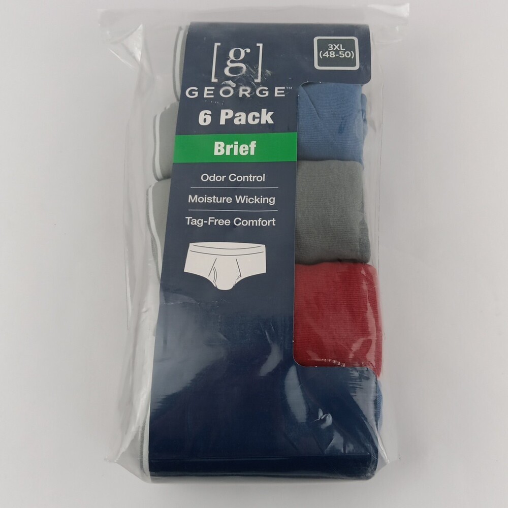 6-Pack GEORGE Men’s 3XL Briefs Underwear Tag-Free Wicking Odor Control Cotton